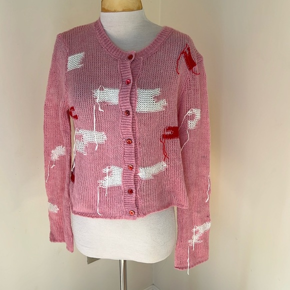 New! Zara medium pink jacquard knit cardigan sweater. - Picture 1 of 12